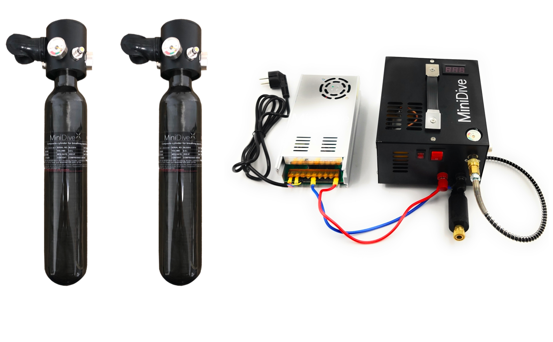 Mini bouteille de plongée + Compresseur air comprimé