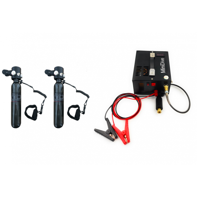 2 Mini Dive Air+ (0,5 L) + Mini Compresseur 12v / 220v